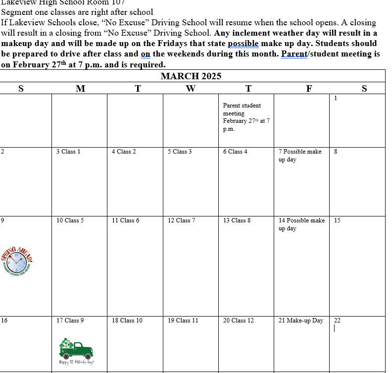 2025 March Lakeview High School Segment One - Parent/student meeting Feb 27th 7pm