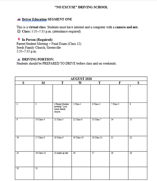 GREENVILLE VIRTUAL-AUGUST 2026 SEGMENT ONE